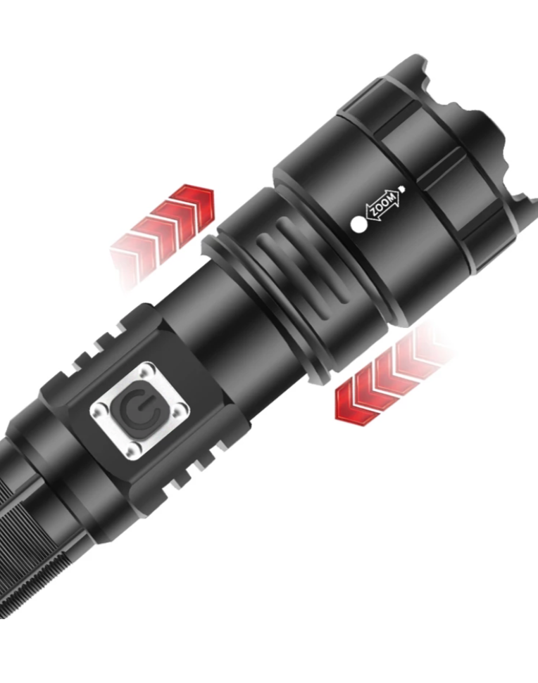 Rechargeable USB LED Zoomable Flashlight, 2000 lumens, using Li-ion 21700 Battery (Recommended Samsung T40)