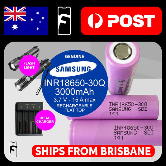 COMBO 18650 li-ion aluminum case Flashlifght + smart USB Charger + 2x Li-ion Samsung INR 18650-30Q